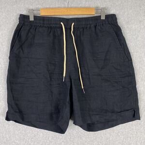 Quince Shorts Mens L Black European Linen Drawstring Beach Short 7"